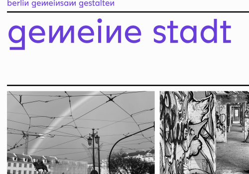 Screenshot of a website with black-and-white images of outdoor art. Purple text reads 